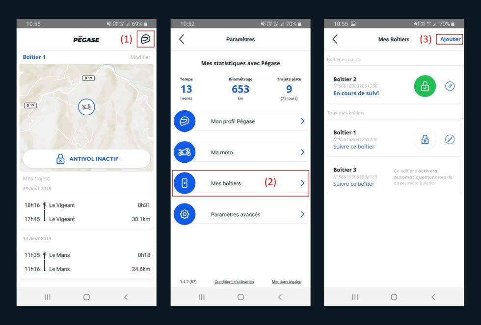 Meerdere Pegase Moto trackers op één account