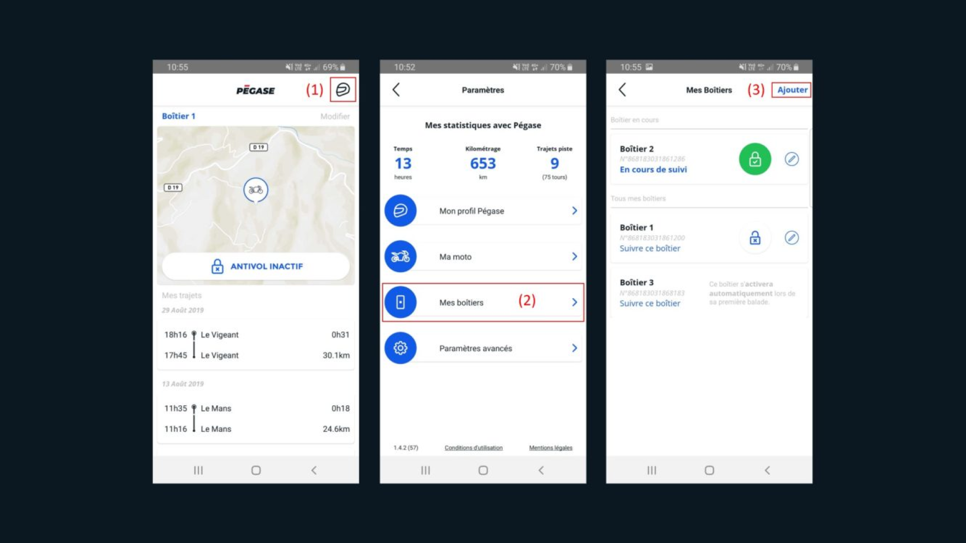 Meerdere Pegase Moto trackers op één account