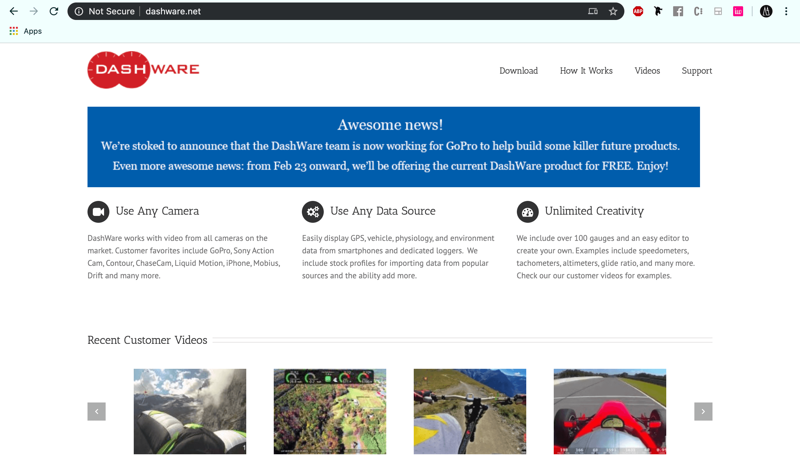 Dashware software's homepage